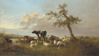 Thomas Sidney Cooper, R.A. - Cattle and sheep in an extensive landscape