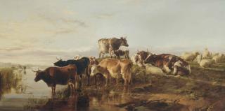Thomas Sidney Cooper, R.A. - Cattle and sheep near a river