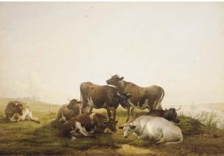 Thomas Sidney Cooper, R.A. - Cattle resting in the meadows, Sandwich, Kent