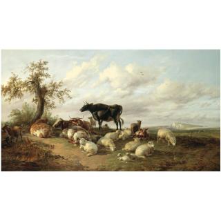Thomas Sidney Cooper, R.A. - Cattle, Sheep And Goats In A Canterbury Meadow