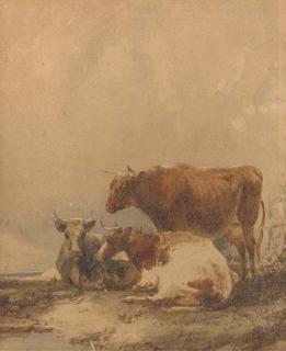 Thomas Sidney Cooper, R.A. - Cows resting on a riverbank