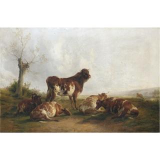 Thomas Sidney Cooper, R.A. - Four Cows And A Bull In The Stour Meadows