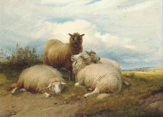 Thomas Sidney Cooper, R.A. - Four sheep in a landscape