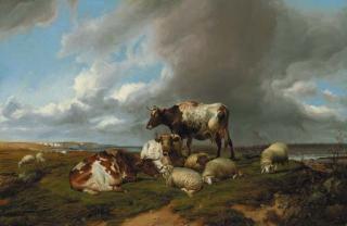 Thomas Sidney Cooper, R.A. - On the South Coast, with cows and sheep