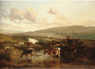 Thomas Sidney Cooper, R.A. - Sheep And Cattle By A Pond