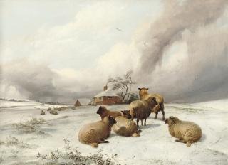 Thomas Sidney Cooper, R.A. - Sheep grazing, mid-winter