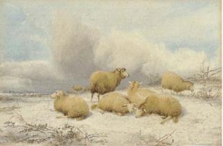 Thomas Sidney Cooper, R.A. - Sheep resting in the snow