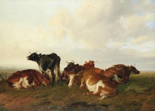 Thomas Sidney Cooper, RA - A Group Of Six Cows In Canterbury Meadows