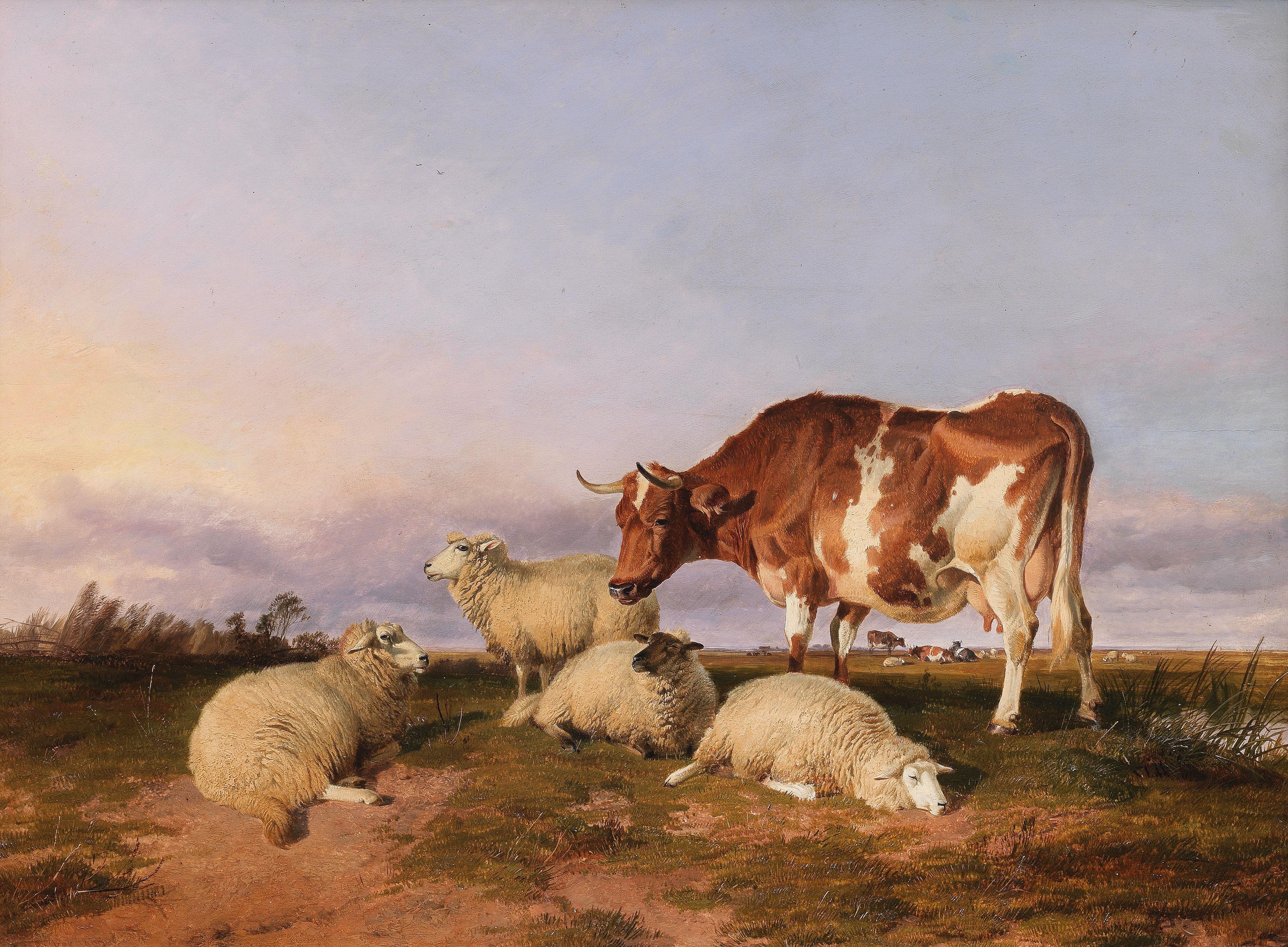 Thomas Sidney Cooper, RA - Cattle and sheep in a meadow