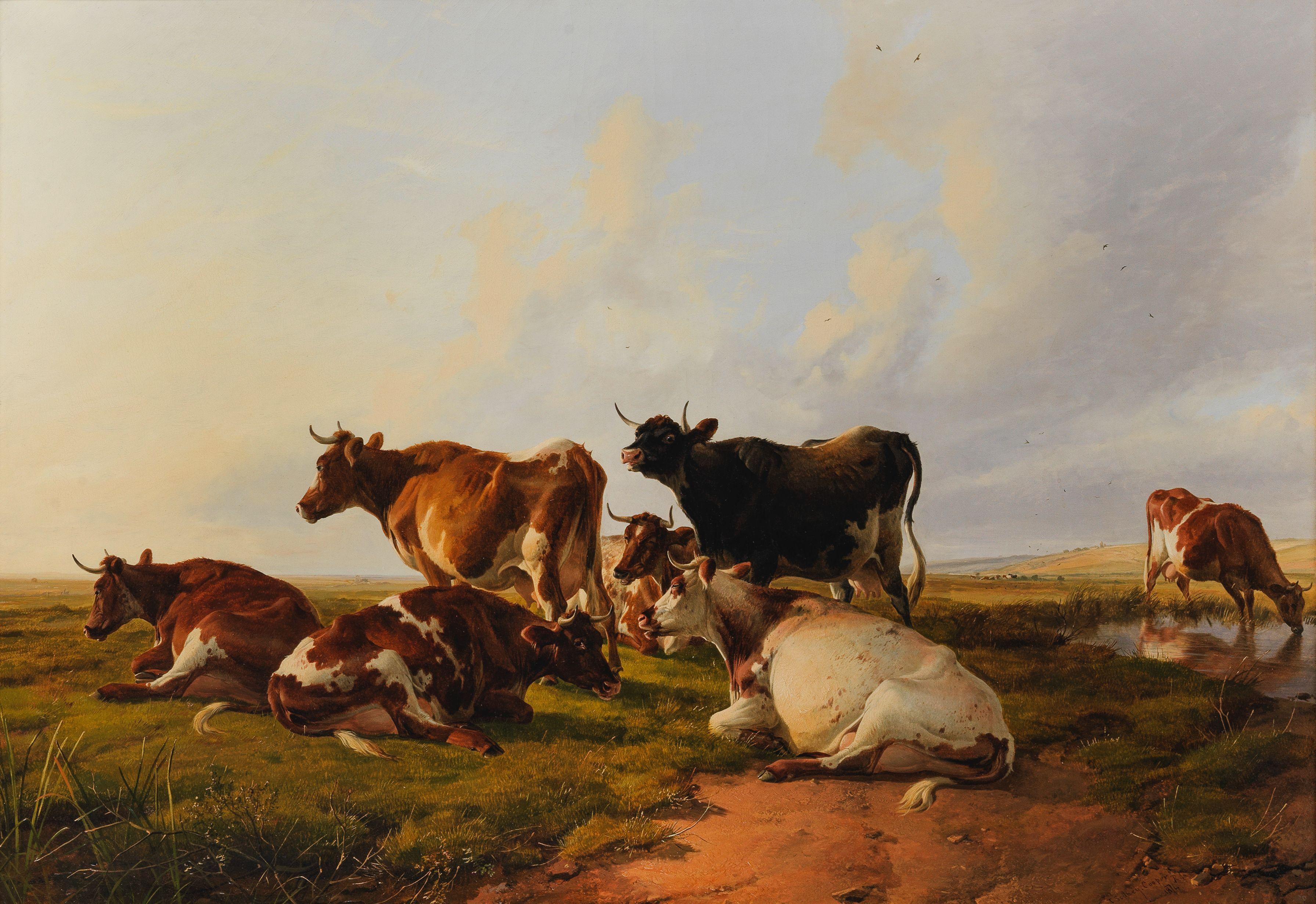 Thomas Sidney Cooper, RA - Cattle grazing in a meadow