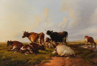 Thomas Sidney Cooper, RA - Cattle grazing in a meadow