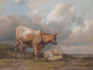 Thomas Sidney Cooper, RA - In the meadow 9 3/4 x 11 1/2in (24.8 x 29.2cm)