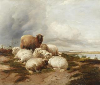 Thomas Sidney Cooper, RA - Sheep on a riverbank