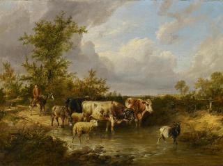 Thomas Sidney Cooper - Hirte mit seinem Vieh an der Furt