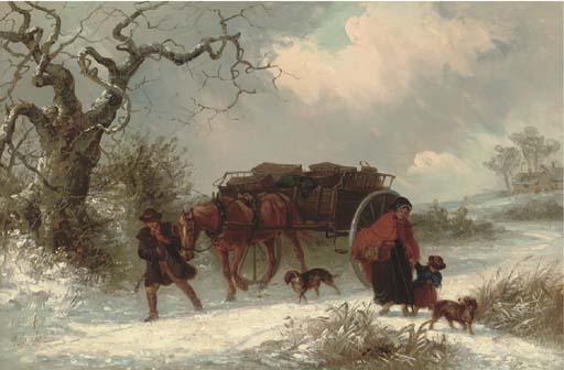 Thomas Smythe - A Carrier With Passengers Parting In A Winter Landscape