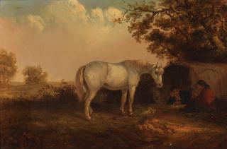 Thomas Smythe - Donkeys resting;Horse grazing, a pair