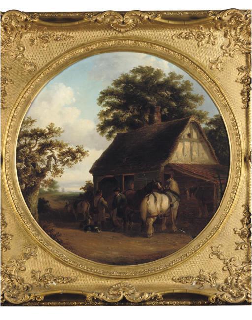 Thomas Smythe - Farm horses at an inn door