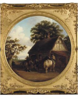Thomas Smythe - Farm horses at an inn door