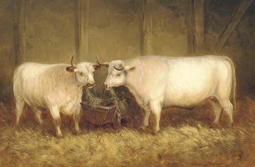 Thomas Smythe - Two Longhorn Cattle By A Manger