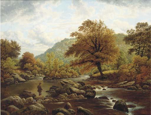 Thomas Spinks - A landscape with a fisherman by a stream