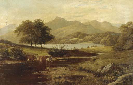 Thomas Spinks - Cows fording a stream in a mountainous landscape