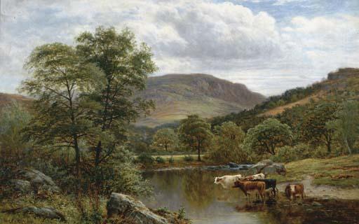 Thomas Spinks - Cows Watering In An Extensive River Landscape