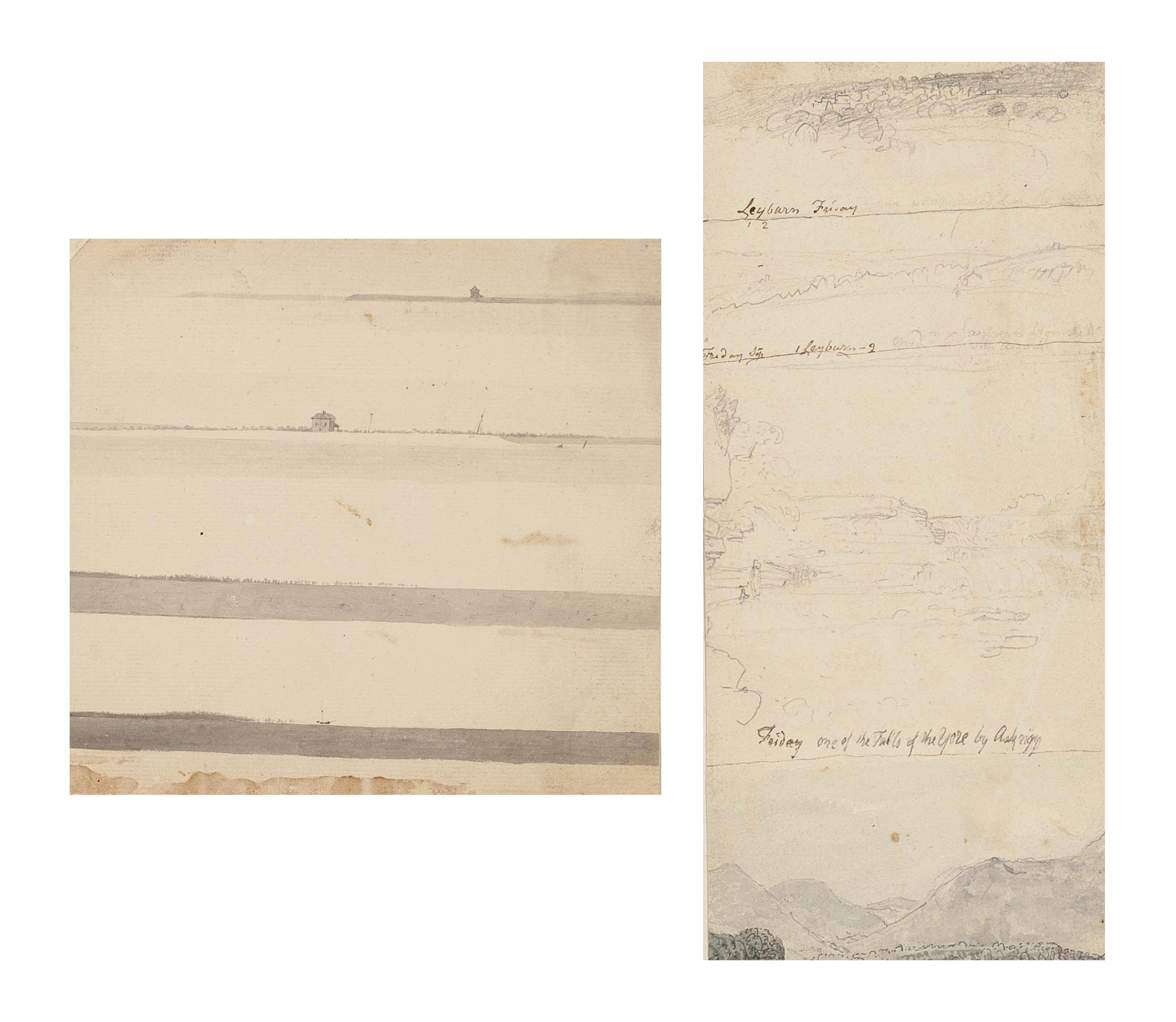 Thomas Stothard, R.A. - Four panoramic seascapes (illustrated); Two landscapes with a castle on a hill top; View of the Humber from Barton; Four Yorkshire landscapes (illustrated); and Study of rocks