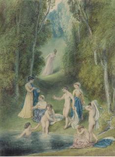 Thomas Stothard, R.A. - Girls Bathing In A Forest Glade