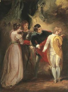 Thomas Stothard, R.A. - Sylvia and the Outlaws: a Scene from Shakespeare\'s \'Two Gentlemen of Verona\'