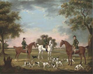Thomas Stringer - Huntsmen And Hounds In A River Landscape With Stables Beyond