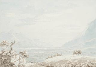 Thomas Sunderland - Travellers on a country lane overlooking a valley