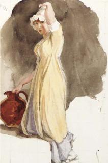 Thomas Uwins, R.A. - A young woman carrying a jug of water