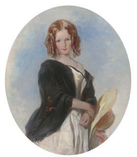 Thomas Uwins, R.A. - Portrait of A Young Girl,Three-Quarter-Length, In A White Dress Holding A Summer Hat