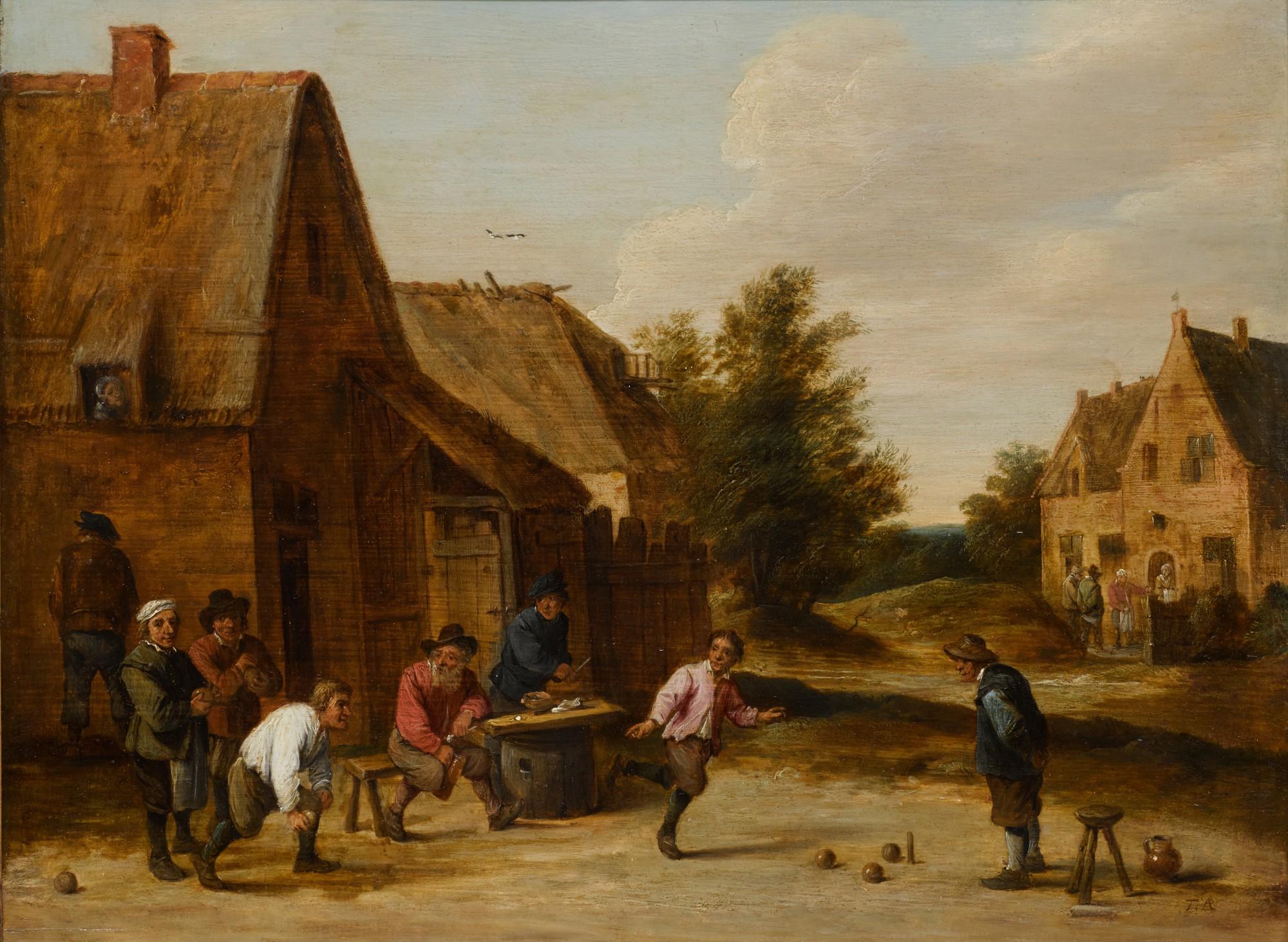Thomas Van Apshoven - Peasants Playing Ball Games In A Village Landscape