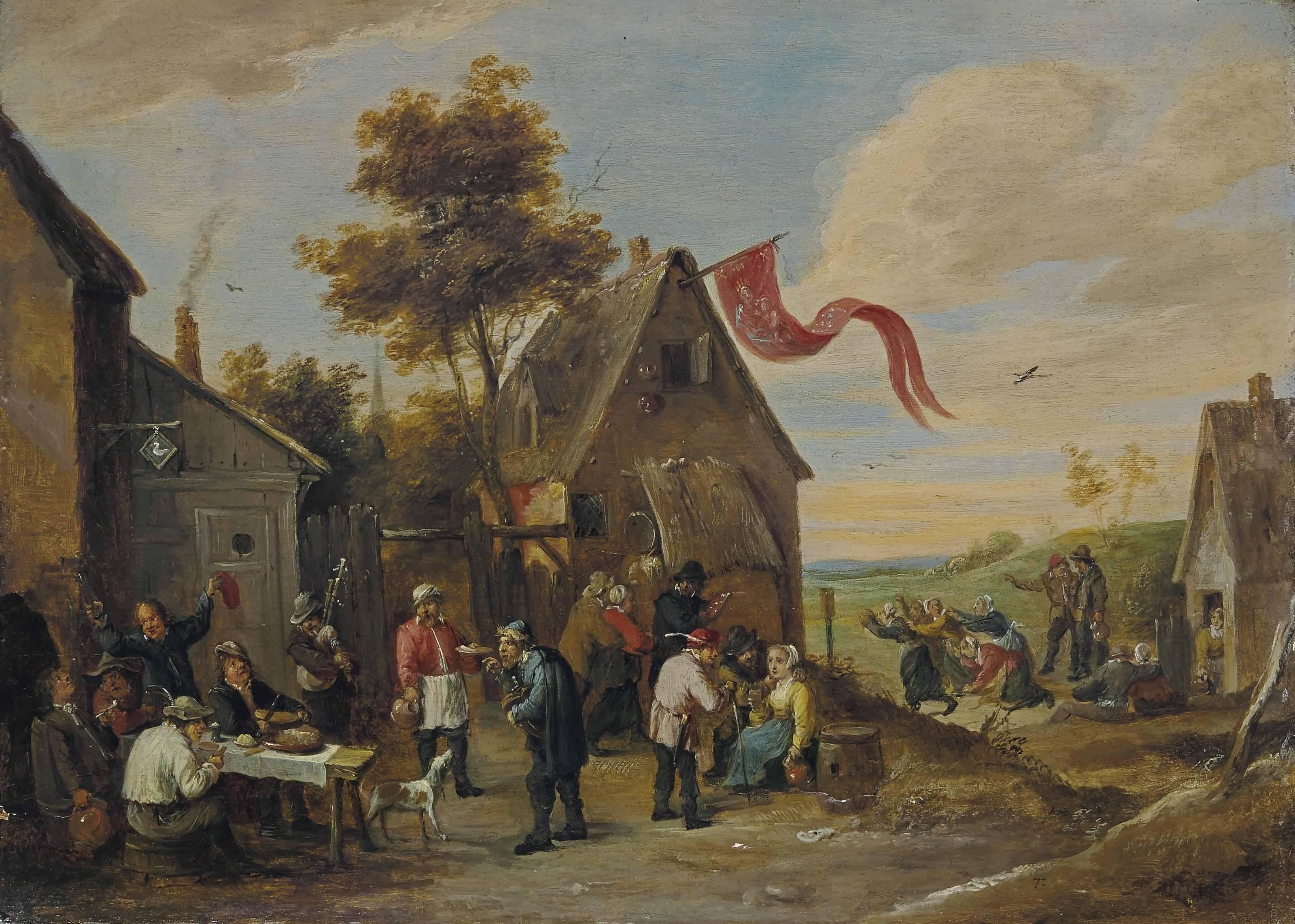 Thomas Van Apshoven - The Kermesse of Saint George with peasants feasting before an inn