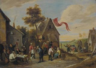 Thomas Van Apshoven - The Kermesse of Saint George with peasants feasting before an inn