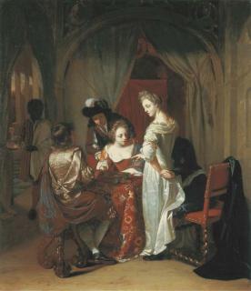Thomas Van Der Wilt - Elegant company playing tric-trac around a table in an interior