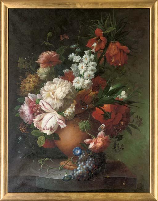 Thomas Webster - Summer flowers, including tulips, poppies, peonies and petunia\'s in a vase; and Roses, tulips, poppies, narcissi and other flowers in a vase
