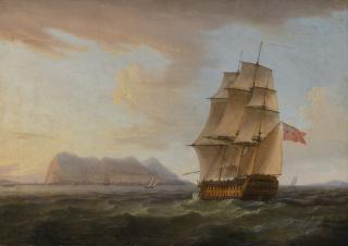 Thomas Whitcombe - A British Man Of War Before The Rock Of Gibraltar
