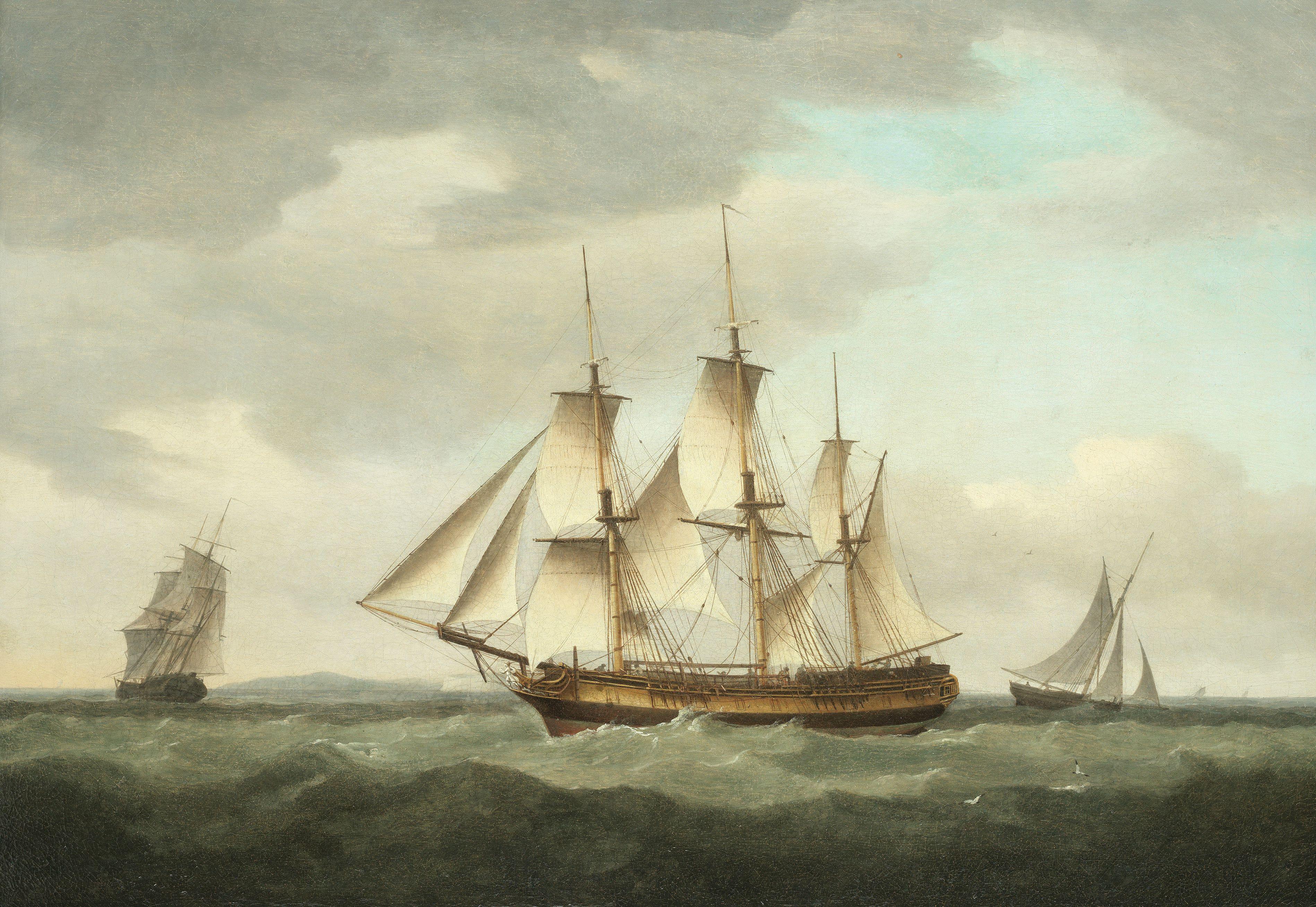 Thomas Whitcombe - A British merchant ship with other vessels in the Channel