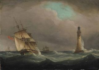 Thomas Whitcombe - A frigate healing in the breeze off the Eddystone lighthouse