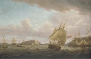 Thomas Whitcombe - A merchantman and other vessels off Castle Cornet, Guernsey