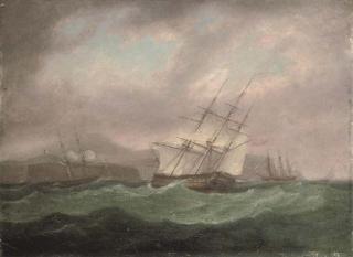 Thomas Whitcombe - A Squadron of The Fleet Off A Rocky Coast, Possibly Flamborough Head