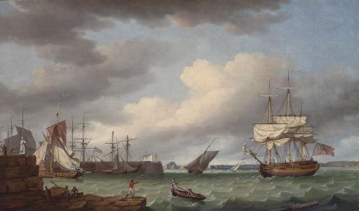 Thomas Whitcombe - A view of St. Helier, Jersey, with Elizabeth Castle beyond