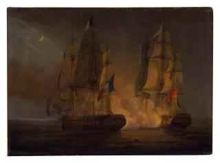 Thomas Whitcombe - Engagement Between Hms Amelia And French Frigate L\'Arethuse, Off The Isles Of Loss, 1813