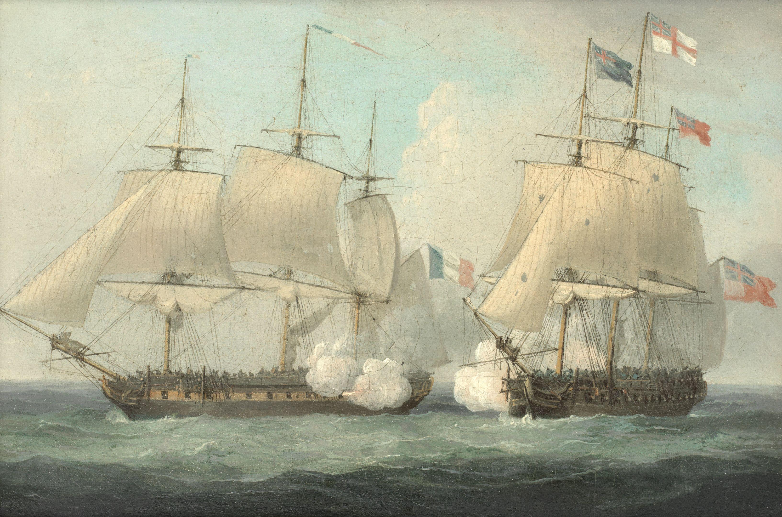Thomas Whitcombe - HMS Eurotas commencing action with the French frigate Clorinde, 25th February 1814