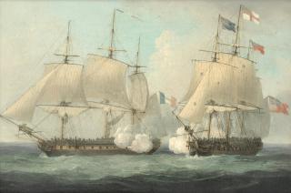 Thomas Whitcombe - HMS Eurotas commencing action with the French frigate Clorinde, 25th February 1814