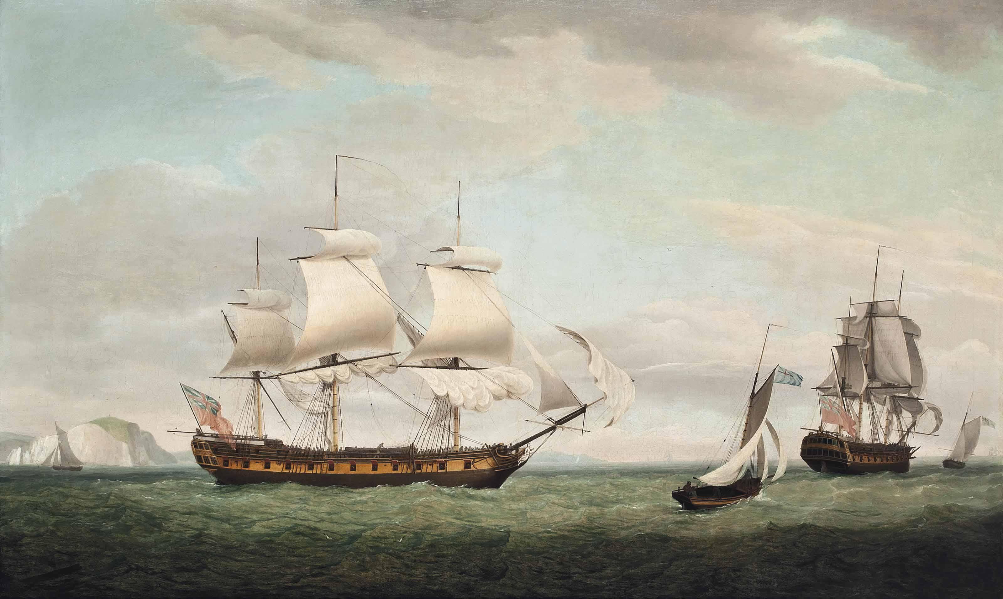 Thomas Whitcombe - The East Indiaman Pitt Of London In Two Positions In The Channel Off The Needles, Isle Of Wight