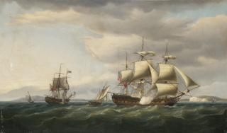 Thomas Whitcombe - The East Indiaman Rodney in two positions off the English coast, firing a salute to mark her safe return from Bengal in August, 1788