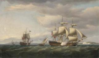 Thomas Whitcombe - The East Indiaman Rodney in two positions off the English coast, firing a salute to mark her safe return from Bengal in August, 1788